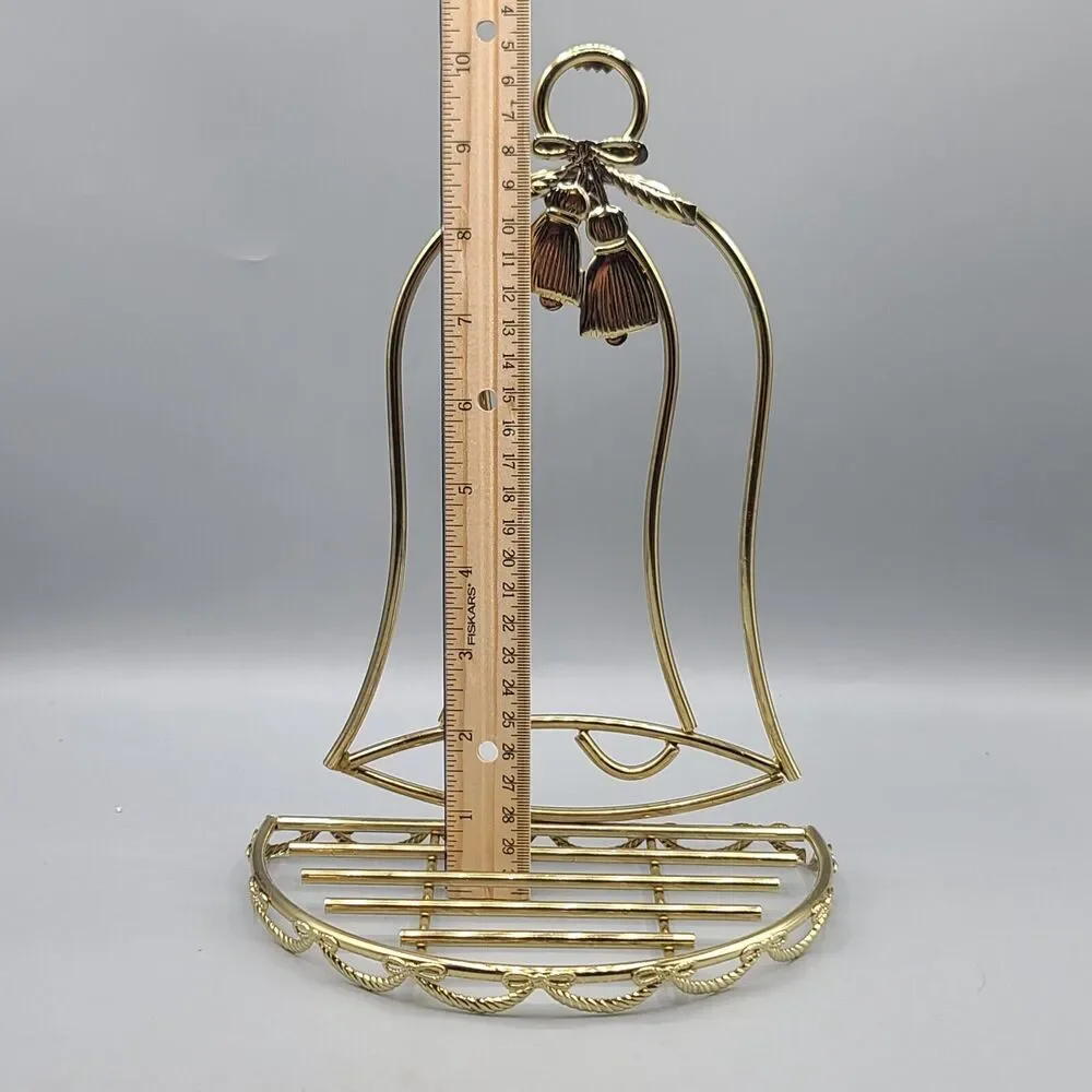 Christmas Holiday Jingle Bell Gold Plated Metal Wall Display Shelf Semi Circle